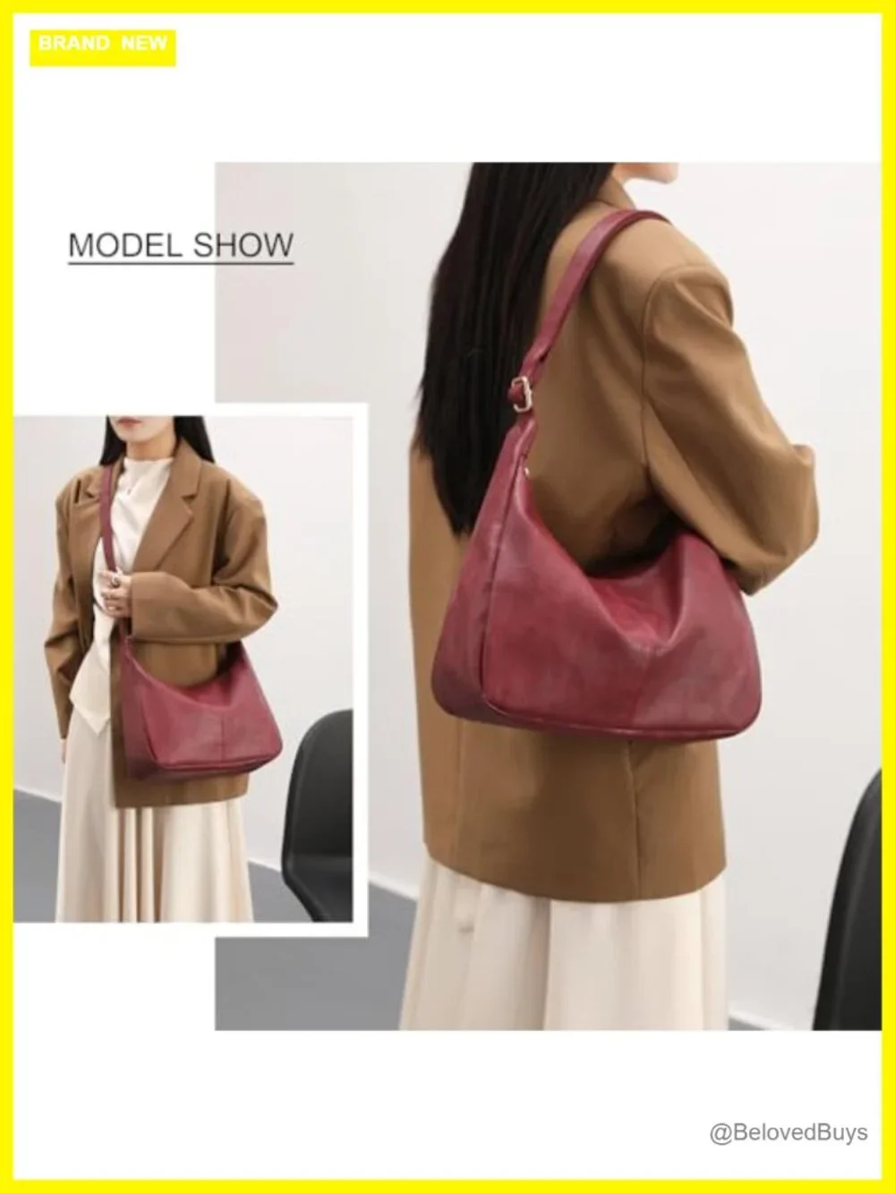 Foldable Vegan Leather Hobo Bag Slouchy Tote Crossbody Shoulder Purse
